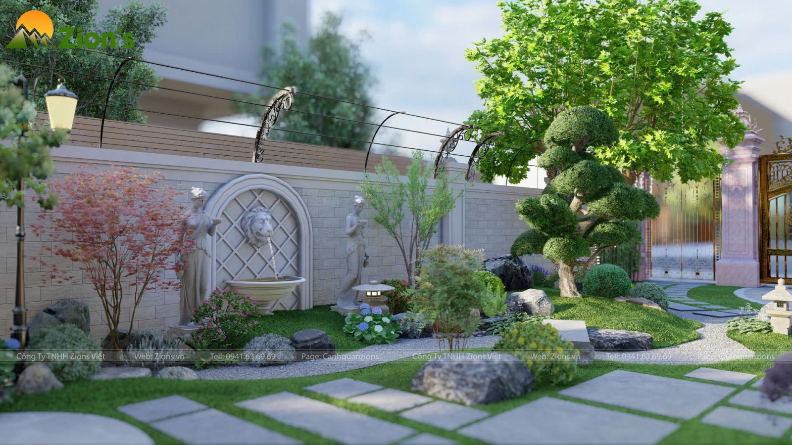 Thiết kế sân vườn Nhật Bản kết hợp kiến trúc Châu Âu - Zions